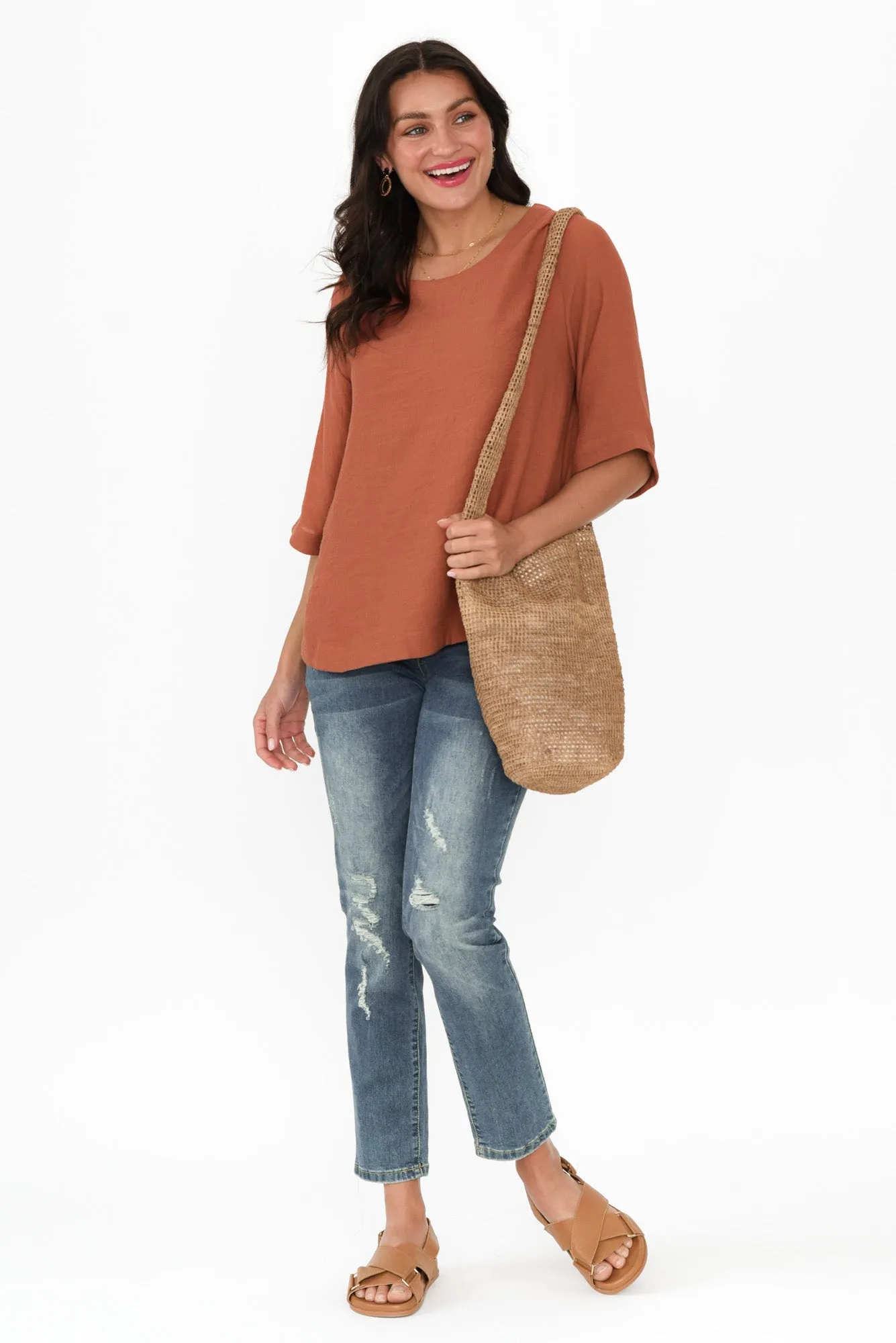 Selena Rust 3/4 Sleeve Top sold by Blue Bungalow product image thumbnail 3