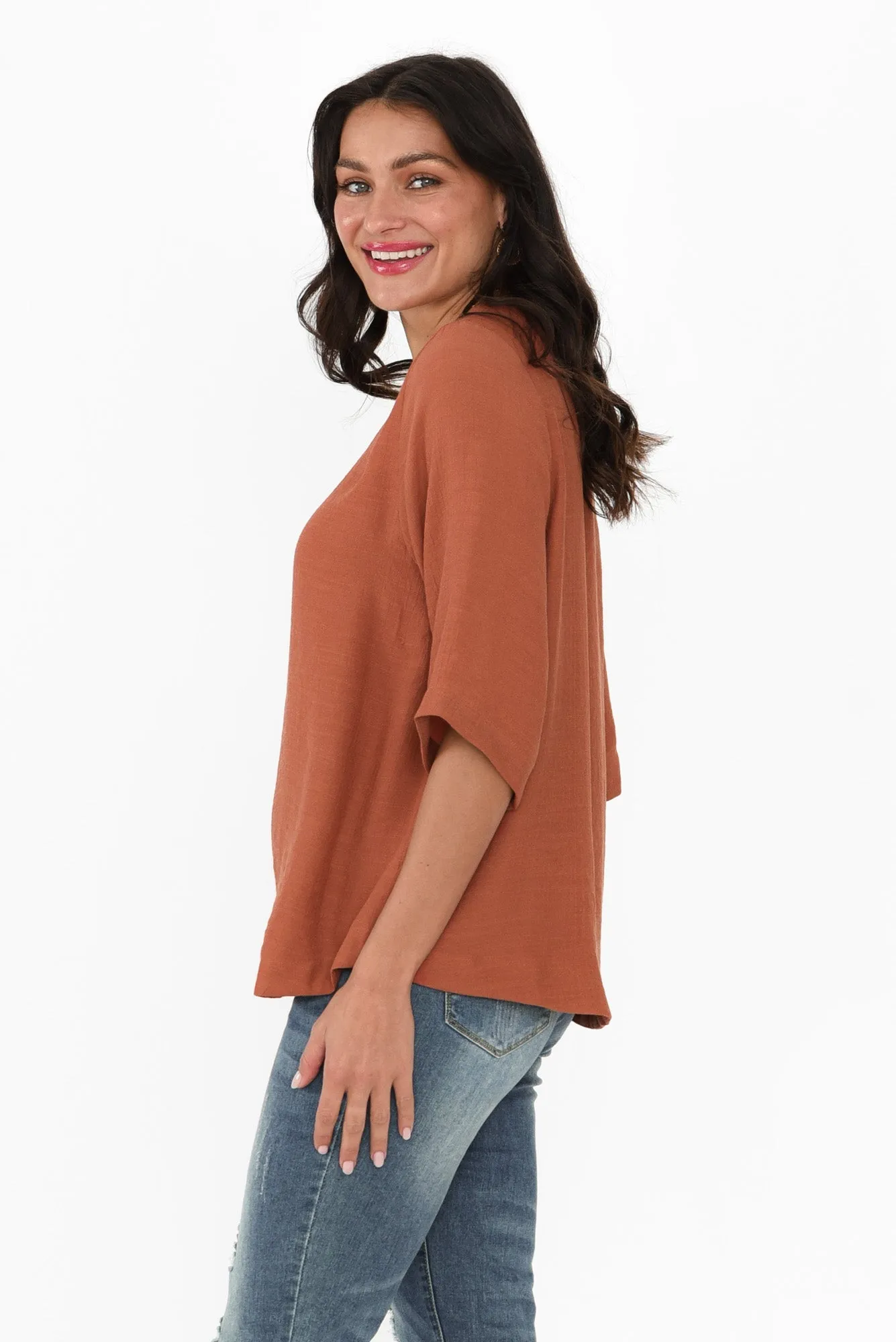 Selena Rust 3/4 Sleeve Top sold by Blue Bungalow product image thumbnail 4