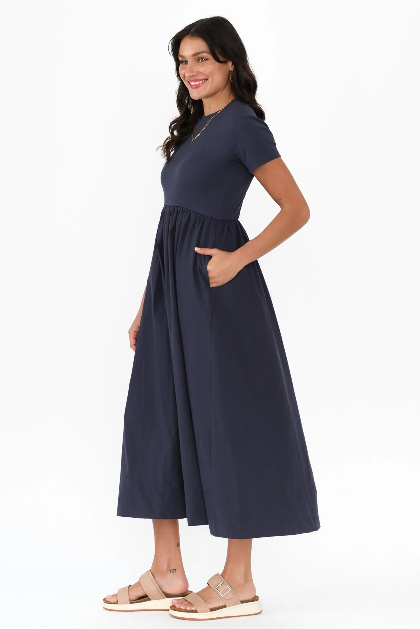 Caleb Navy Cotton Pocket Dress sold by Blue Bungalow product image thumbnail 3