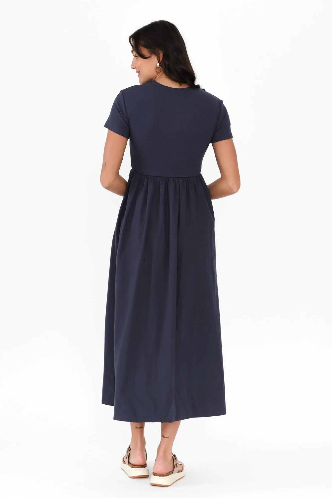 Caleb Navy Cotton Pocket Dress sold by Blue Bungalow product image thumbnail 4