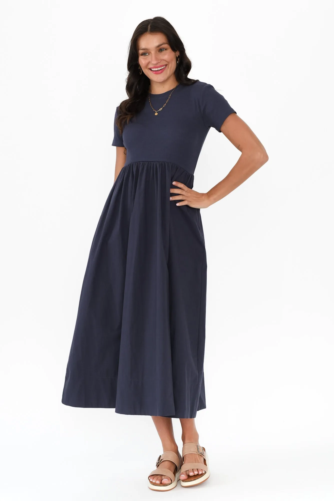 Caleb Navy Cotton Pocket Dress sold by Blue Bungalow product image thumbnail 2