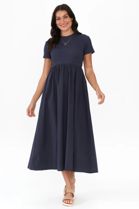 Caleb Navy Cotton Pocket Dress sold by Blue Bungalow