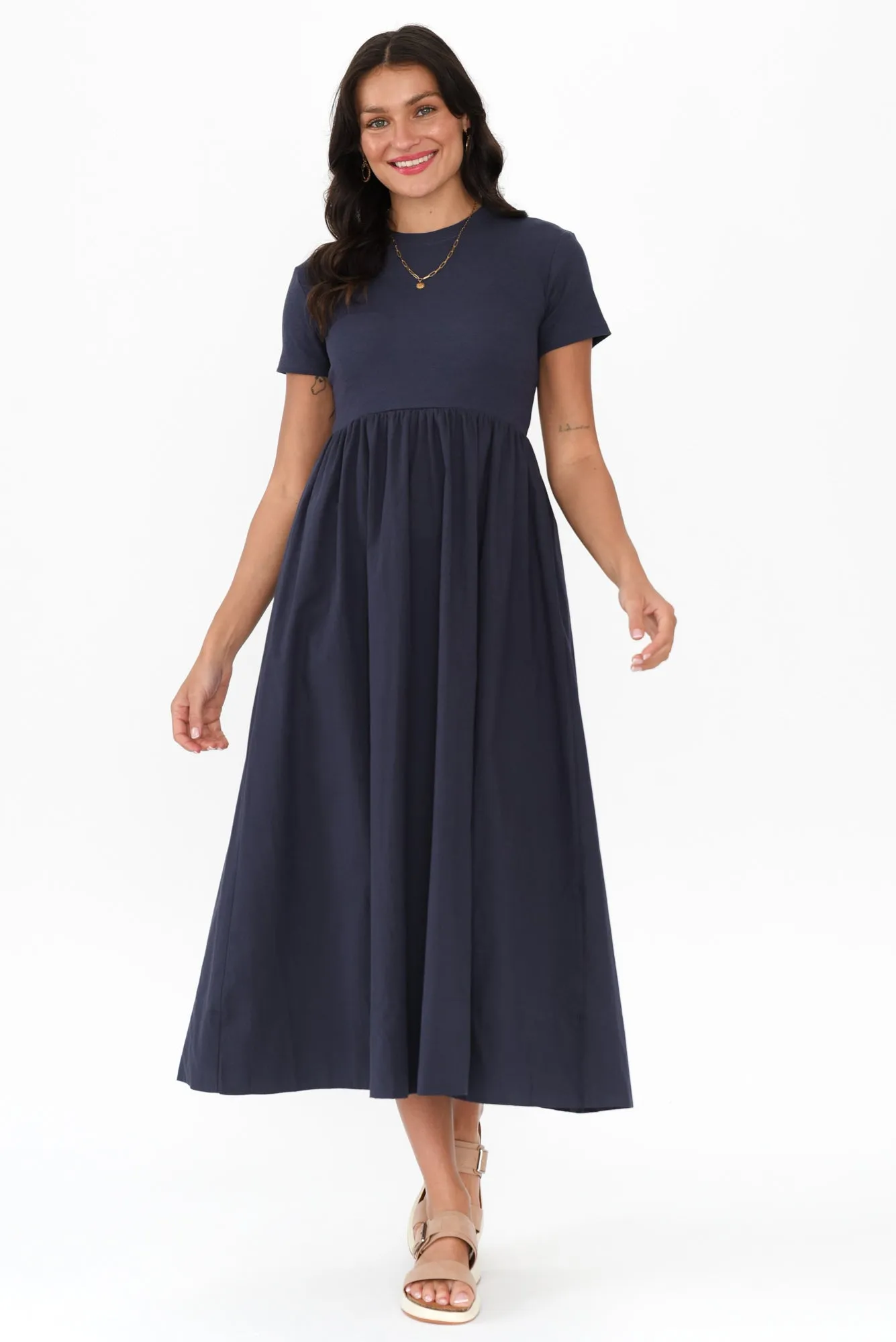 Caleb Navy Cotton Pocket Dress sold by Blue Bungalow