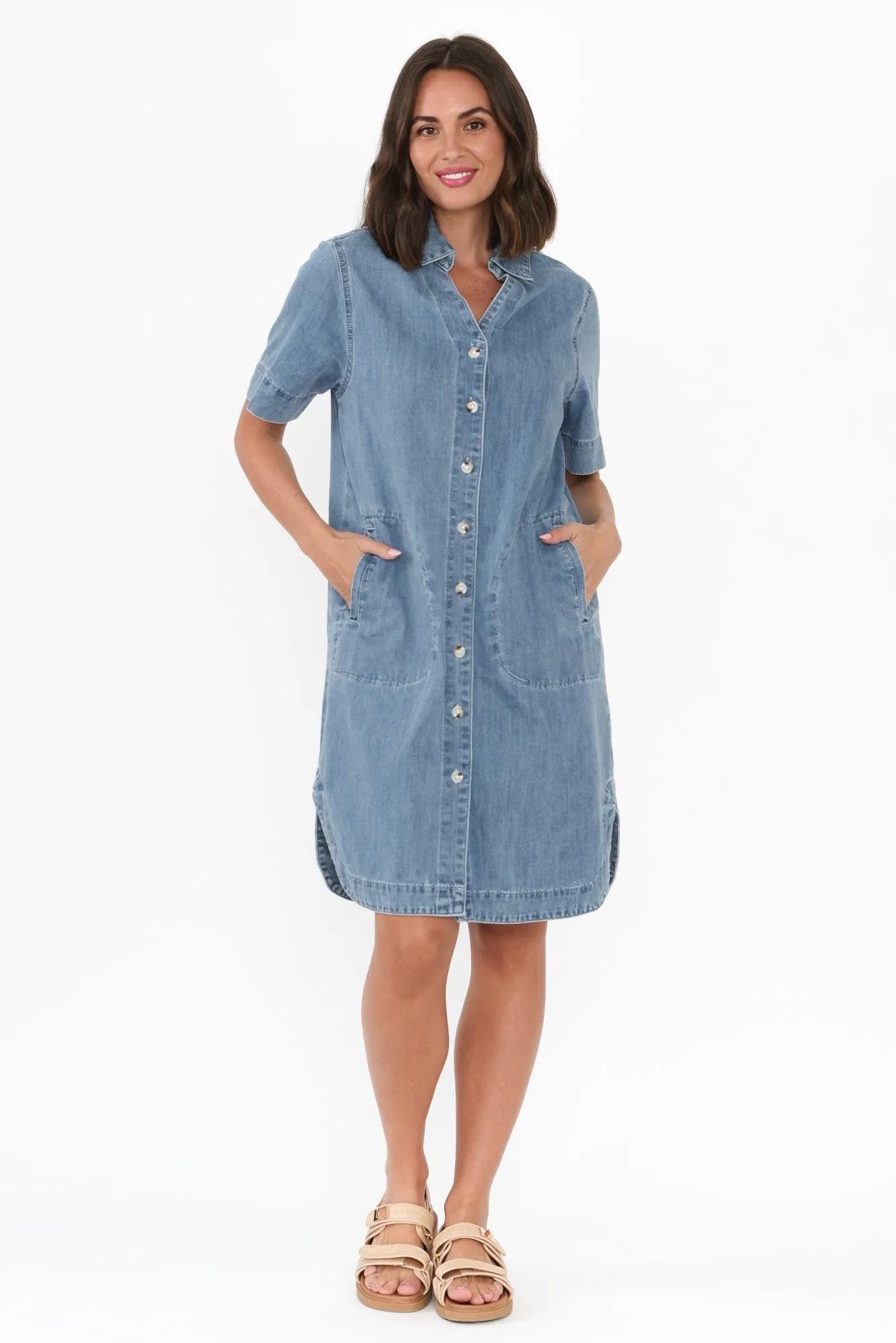 Dawson Blue Denim Button Dress sold by Blue Bungalow product image thumbnail 2