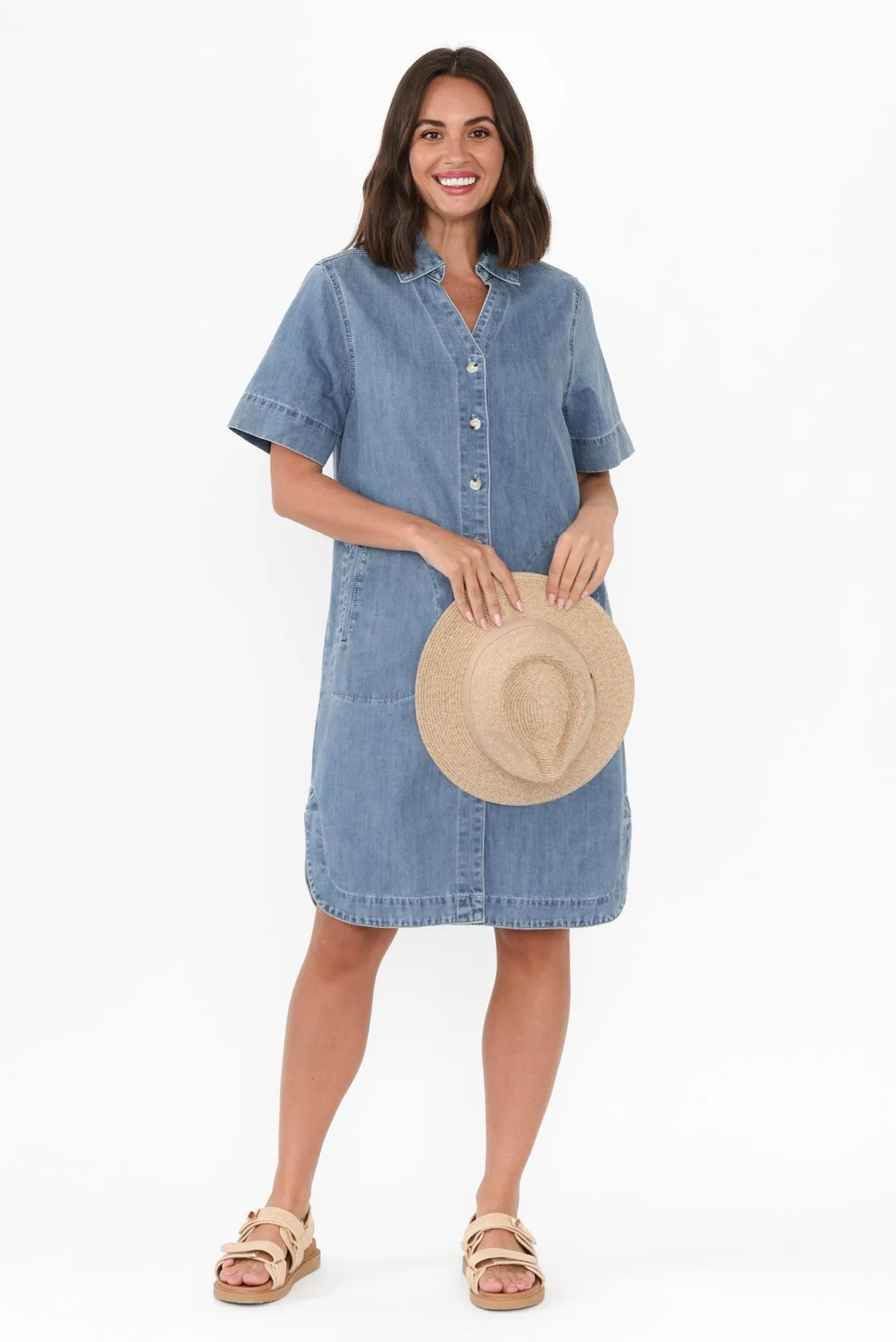 Dawson Blue Denim Button Dress sold by Blue Bungalow