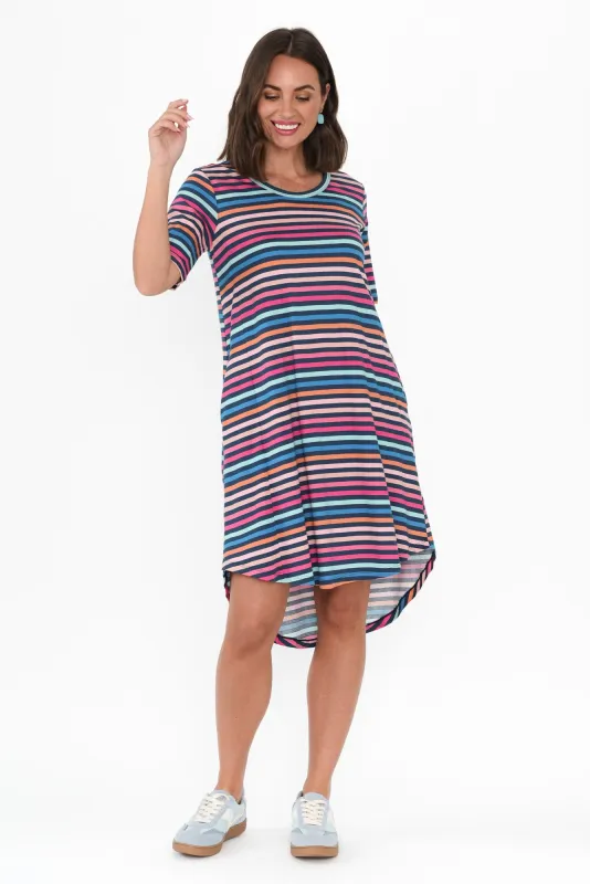 Nyree Blue Stripe Hi Lo Cotton Dress sold by Blue Bungalow