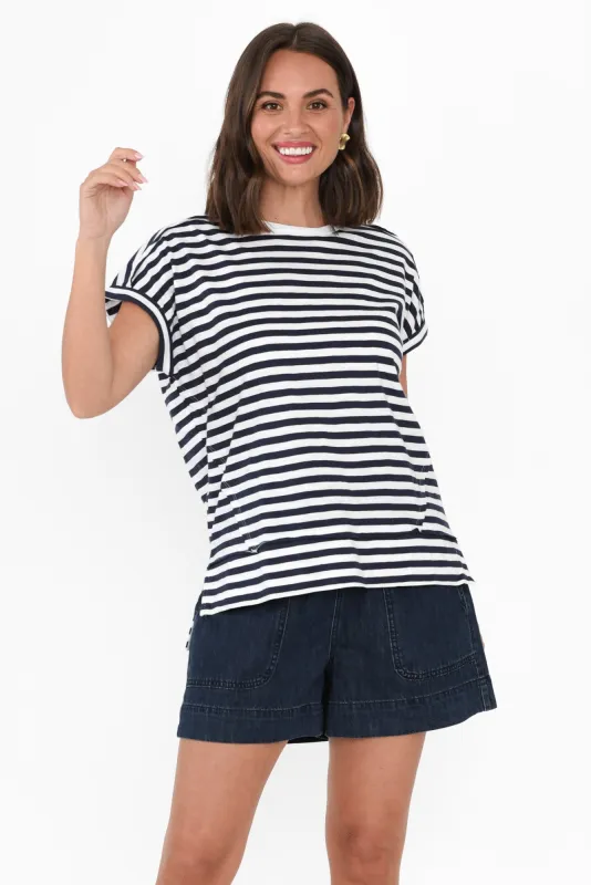 Shirley Navy Stripe Cotton Tee sold by Blue Bungalow