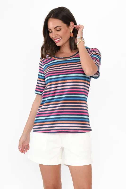 Riley Blue Stripe Cotton Tee sold by Blue Bungalow