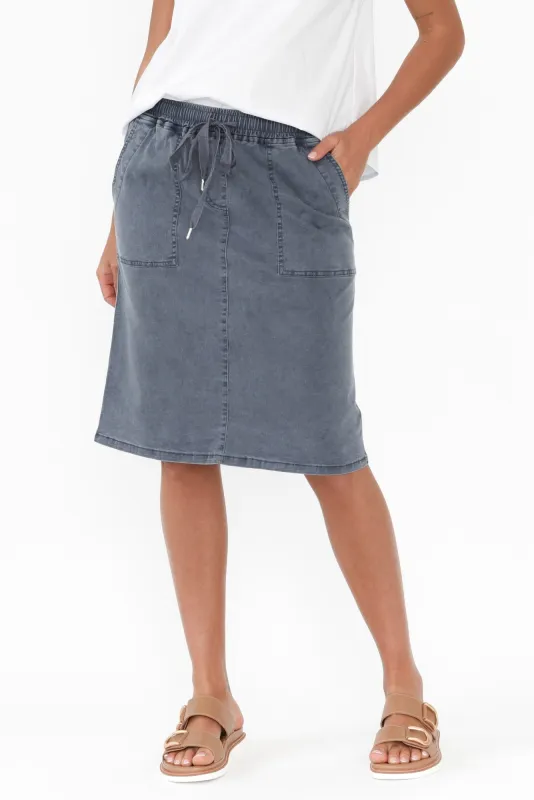 Dinah Washed Blue Cotton Drawstring Skirt sold by Blue Bungalow