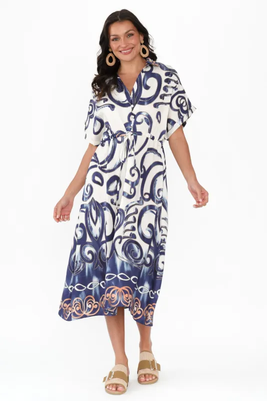 Calixta Blue Abstract Pocket Dress sold by Blue Bungalow