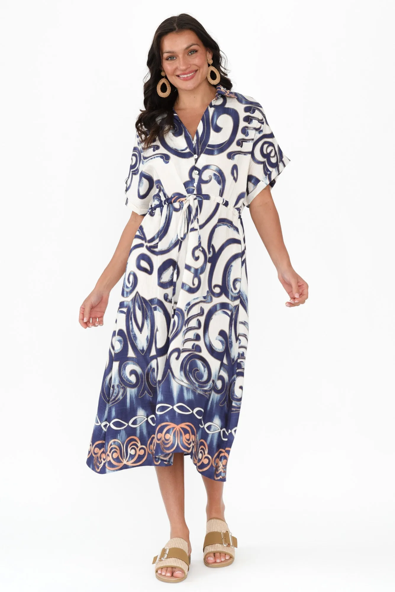 Calixta Blue Abstract Pocket Dress sold by Blue Bungalow