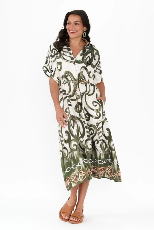 Calixta Green Abstract Pocket Dress sold by Blue Bungalow