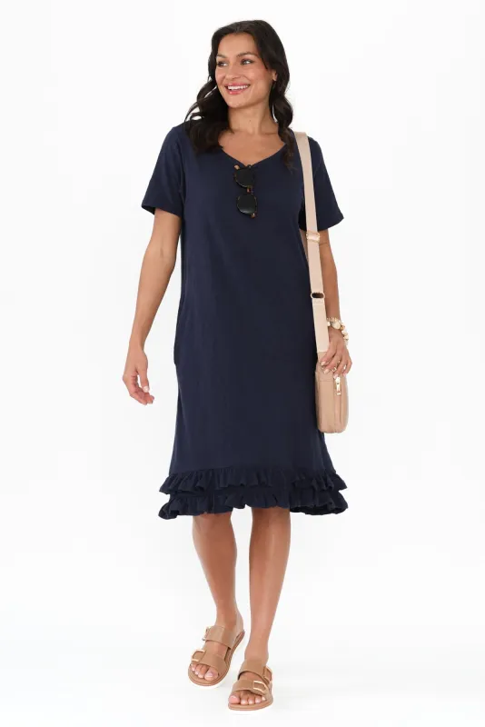 Aaliyah Navy Cotton Frill Dress sold by Blue Bungalow