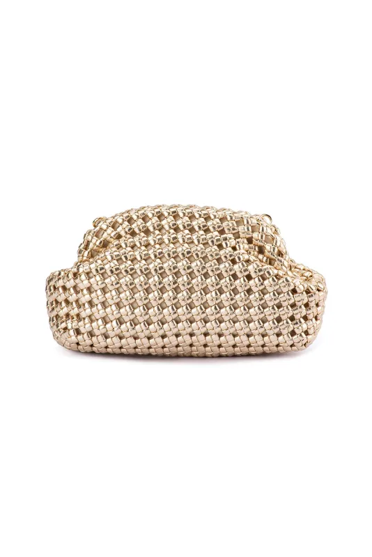 Everly Gold Woven Clutch sold by Blue Bungalow