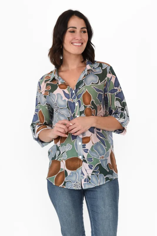 Nivine Blue Tropical Collared Shirt sold by Blue Bungalow