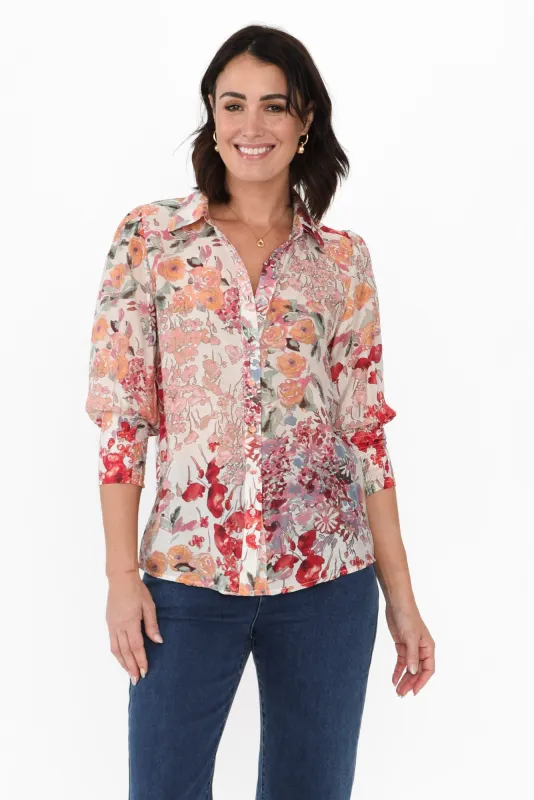 Rylie Red Garden 3/4 Sleeved Shirt sold by Blue Bungalow