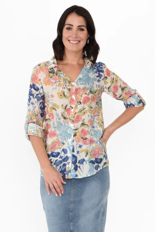Nivine Blue Garden Collared Shirt sold by Blue Bungalow