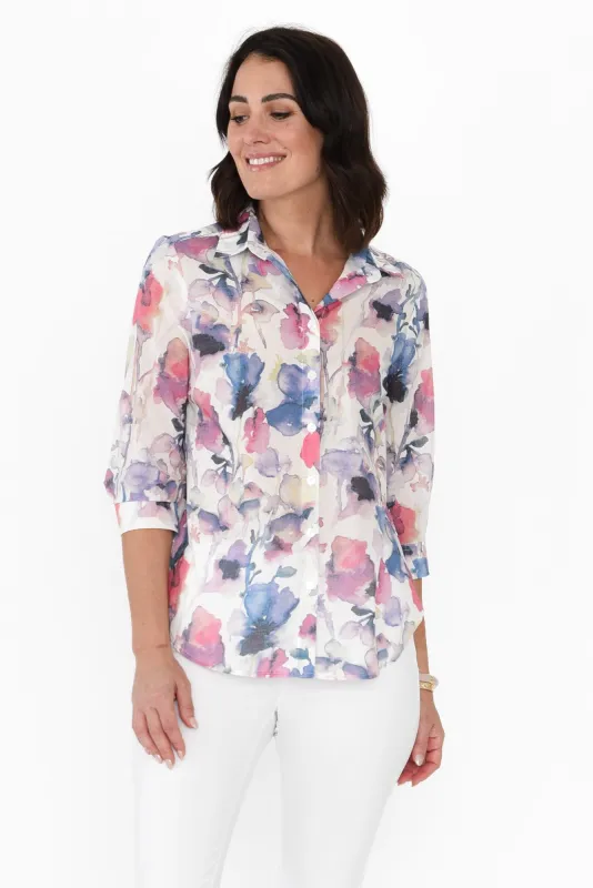 Lilah Blush Floral Cotton 3/4 Sleeved Shirt sold by Blue Bungalow