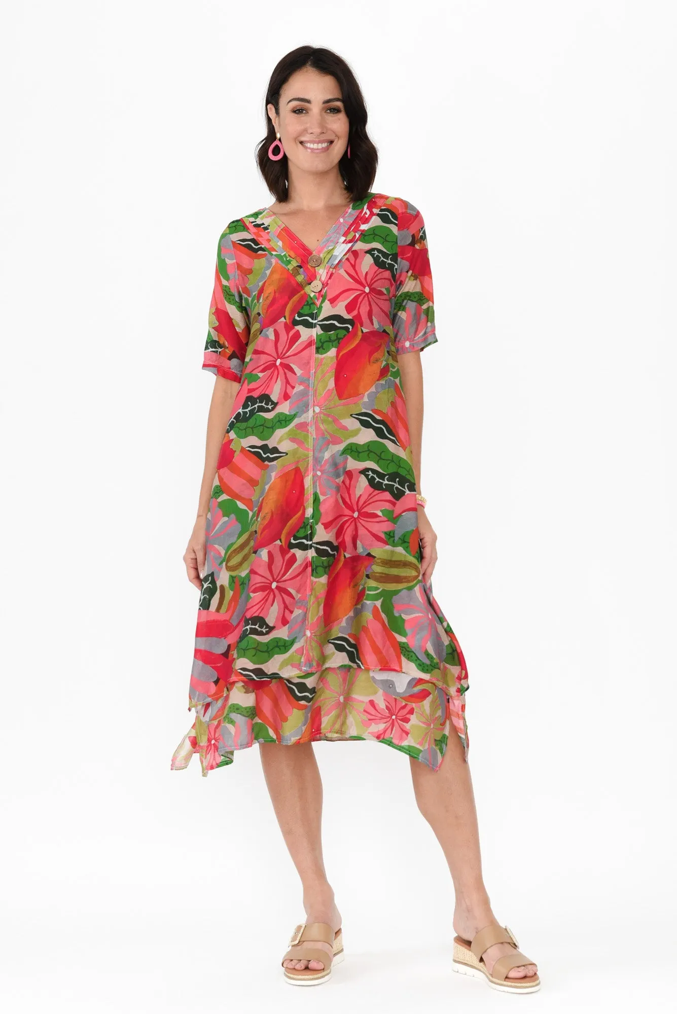 Nala Pink Hibiscus Layers Dress sold by Blue Bungalow