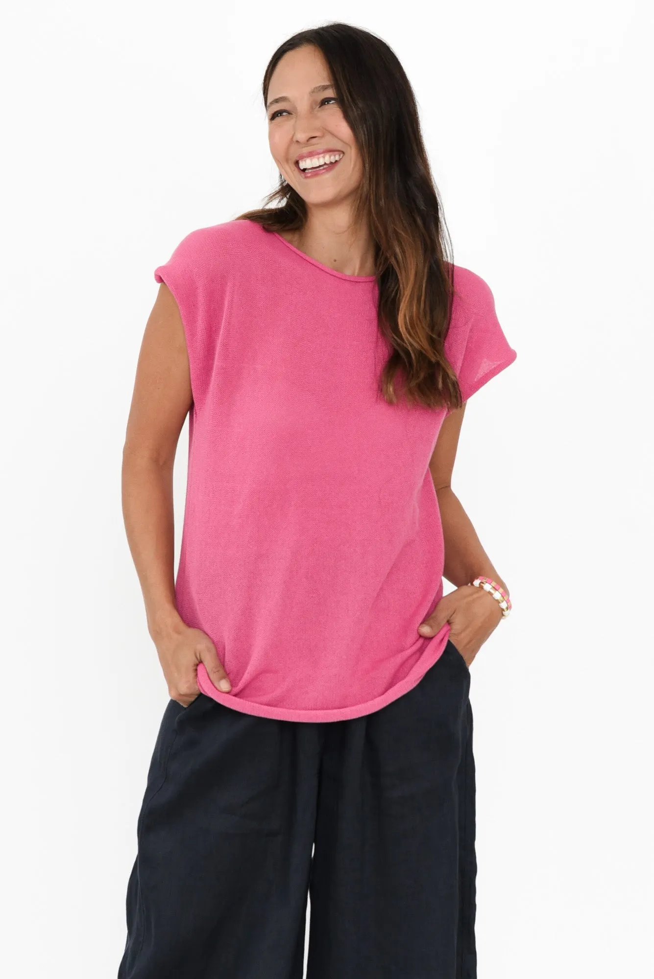 Ollie Pink Cotton Knit Tee sold by Blue Bungalow
