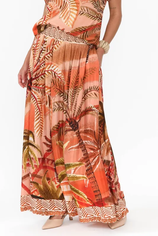 Jeannie Orange Palm Maxi Skirt sold by Blue Bungalow