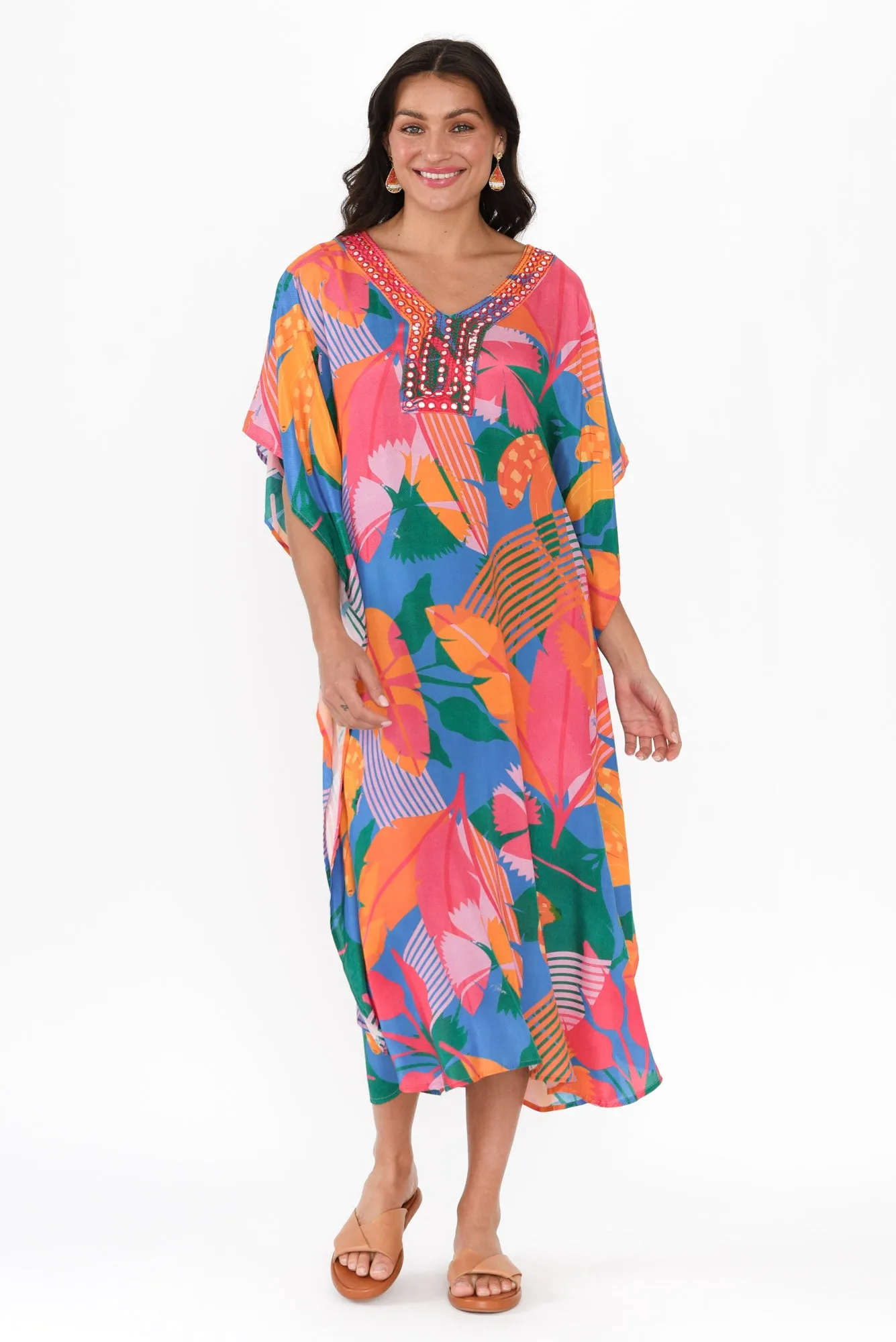 Shelly Blue Leaf Kaftan sold by Blue Bungalow