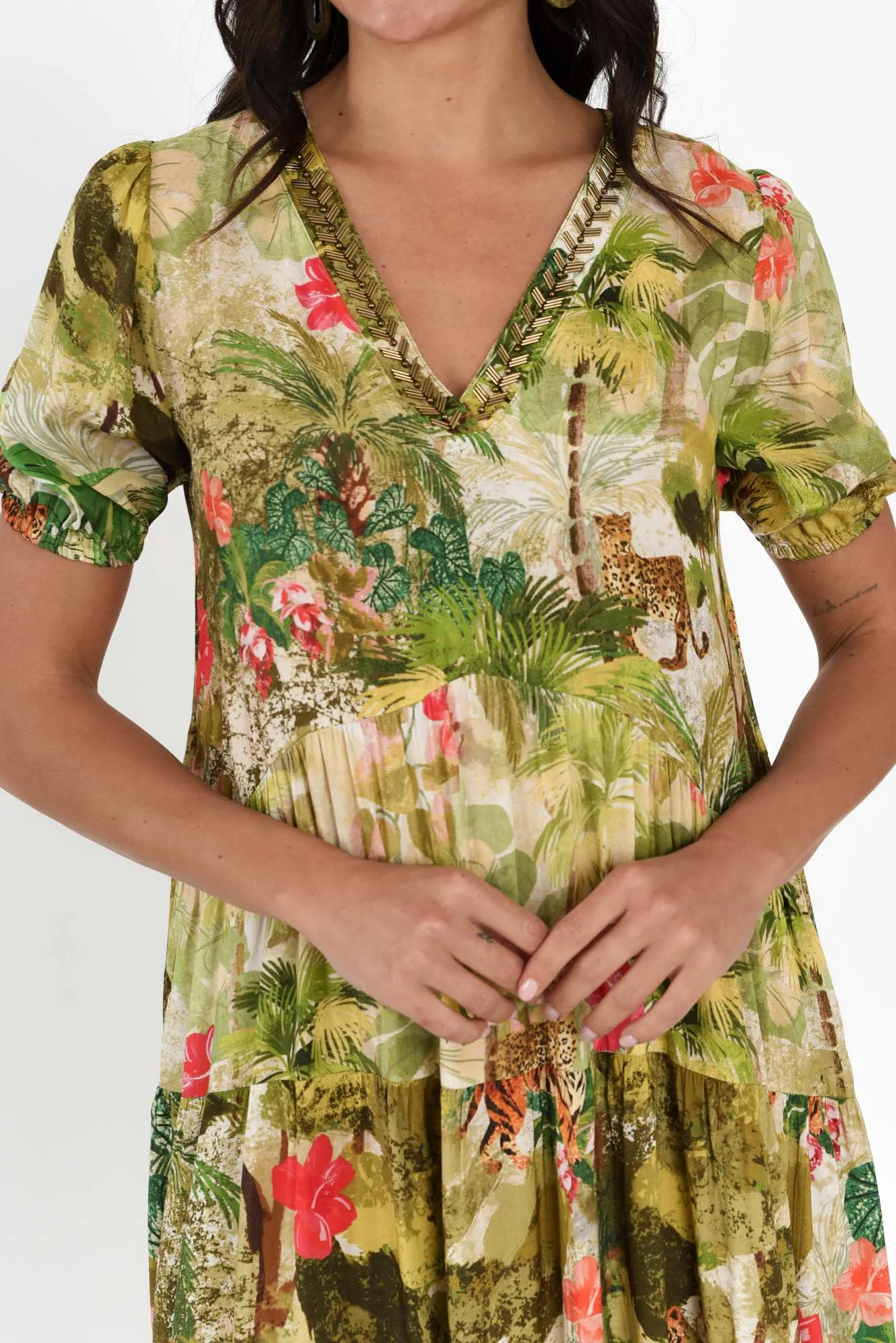 Ayanna Green Jungle Tier Dress sold by Blue Bungalow product image thumbnail 5