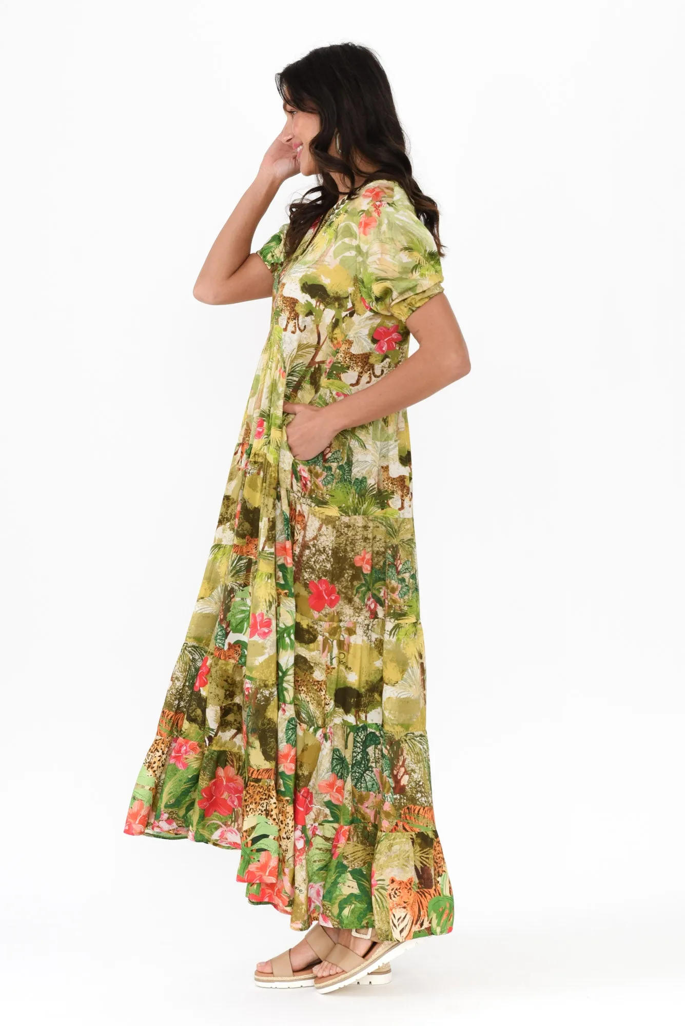 Ayanna Green Jungle Tier Dress sold by Blue Bungalow product image thumbnail 3