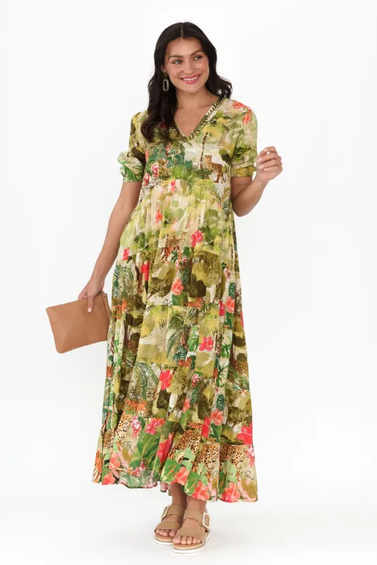 Ayanna Green Jungle Tier Dress sold by Blue Bungalow
