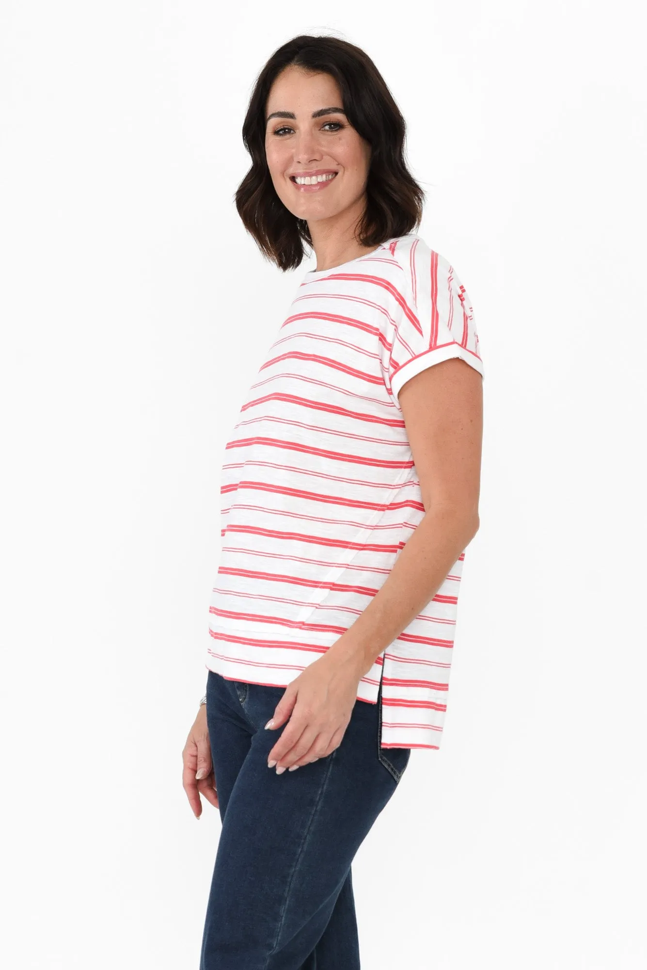 Shirley Coral Stripe Cotton Tee sold by Blue Bungalow product image thumbnail 3