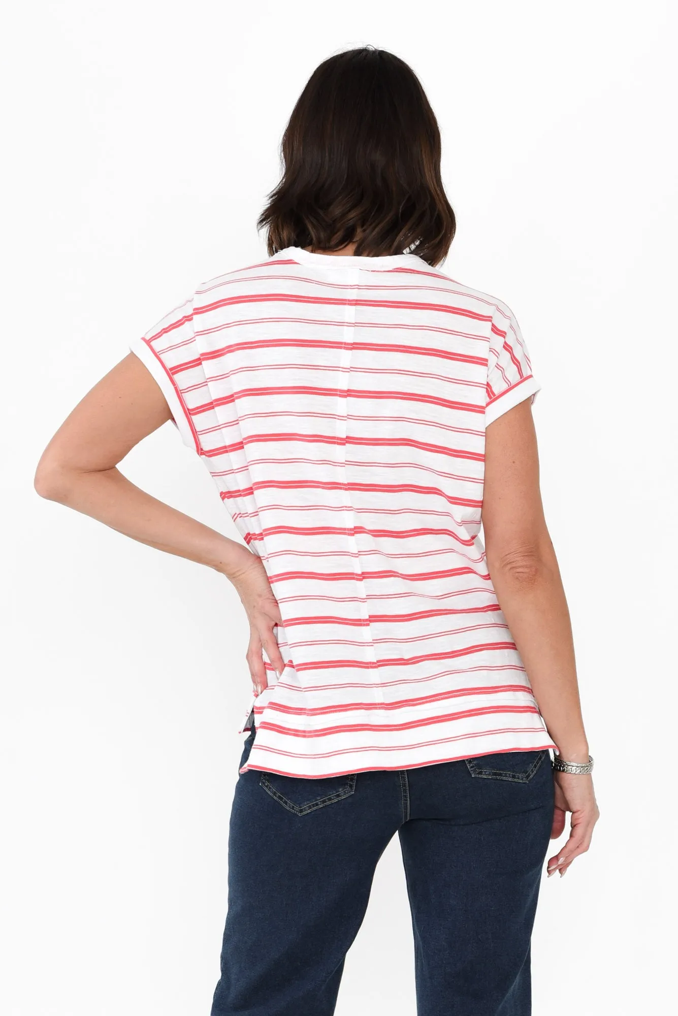 Shirley Coral Stripe Cotton Tee sold by Blue Bungalow product image thumbnail 4