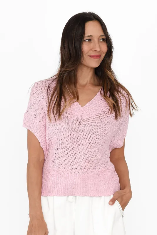 Elba Pink Knit V Neck Top sold by Blue Bungalow