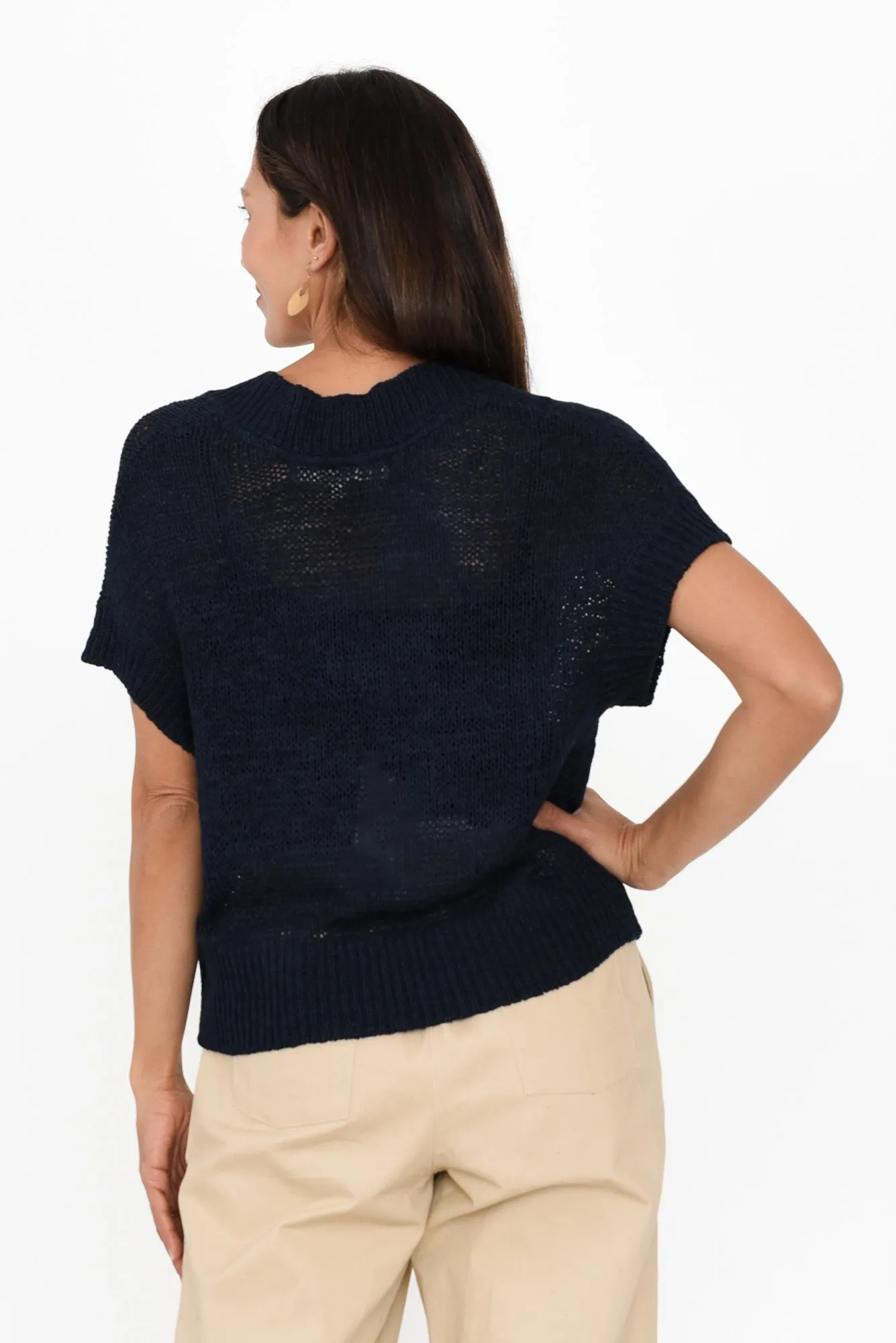 Elba Navy Knit V Neck Top sold by Blue Bungalow product image thumbnail 4