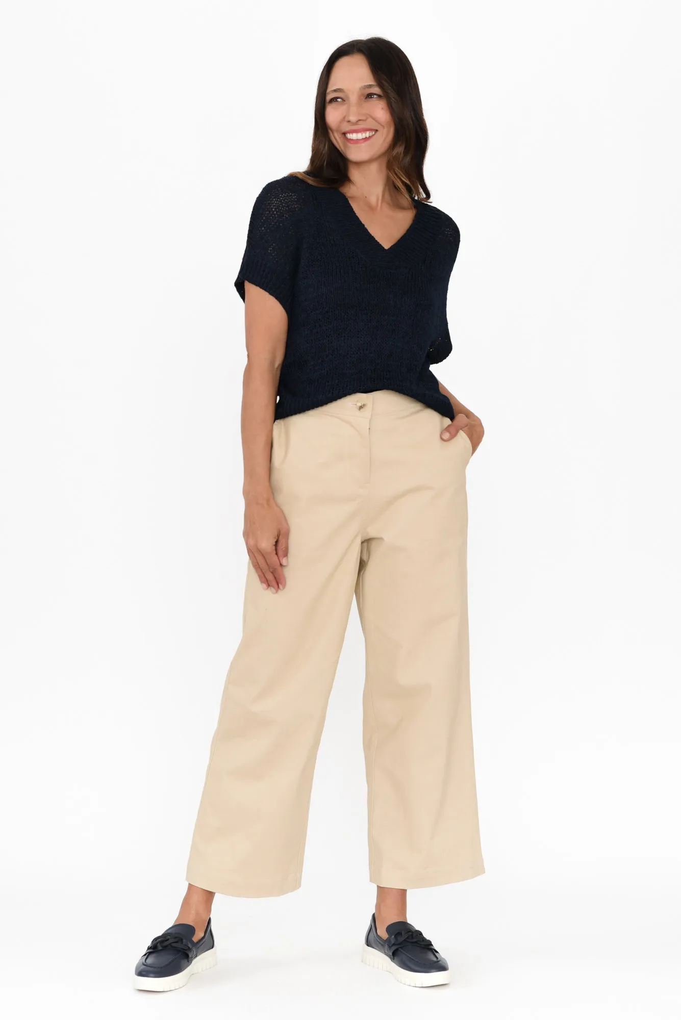 Elba Navy Knit V Neck Top sold by Blue Bungalow product image thumbnail 2