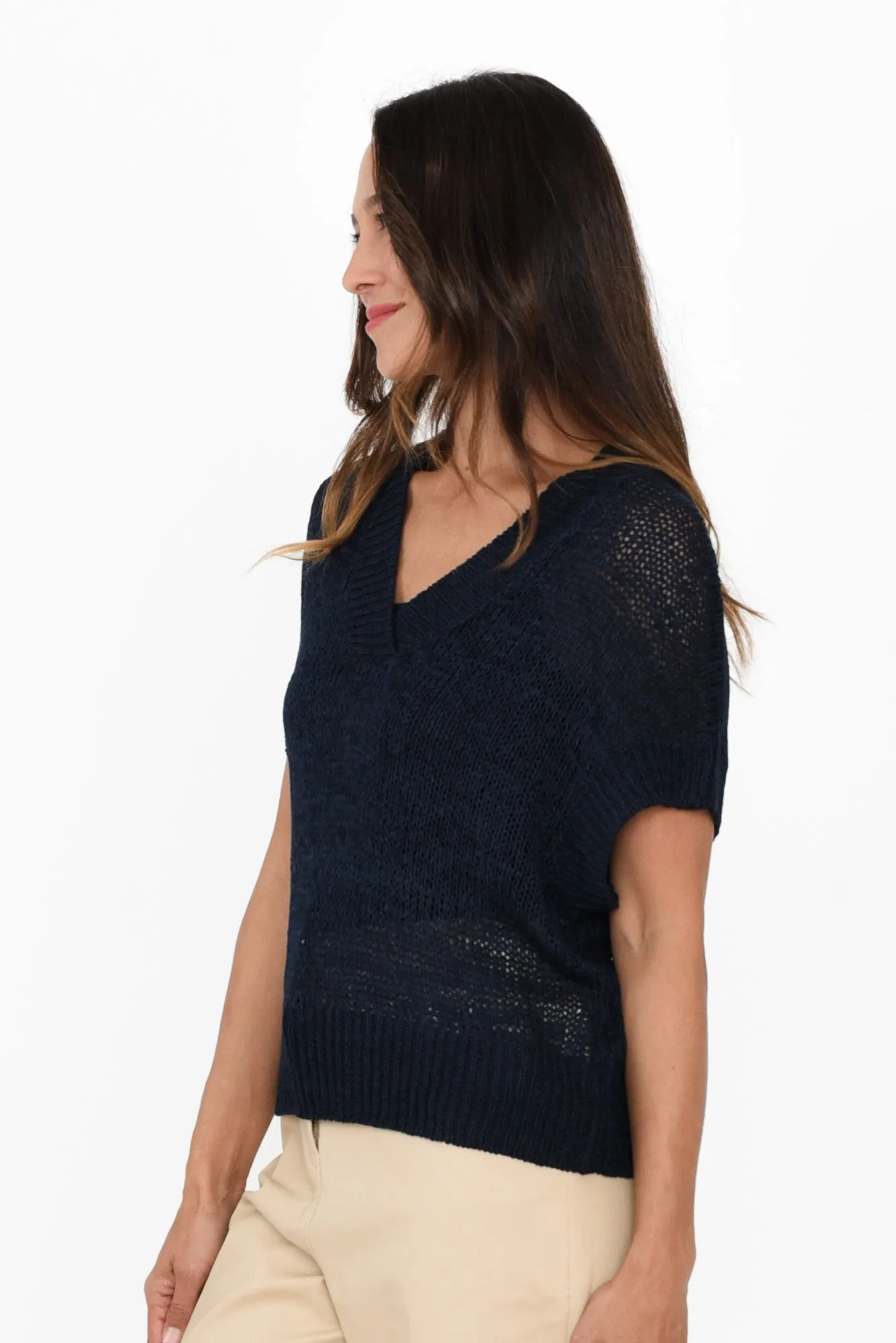 Elba Navy Knit V Neck Top sold by Blue Bungalow product image thumbnail 3