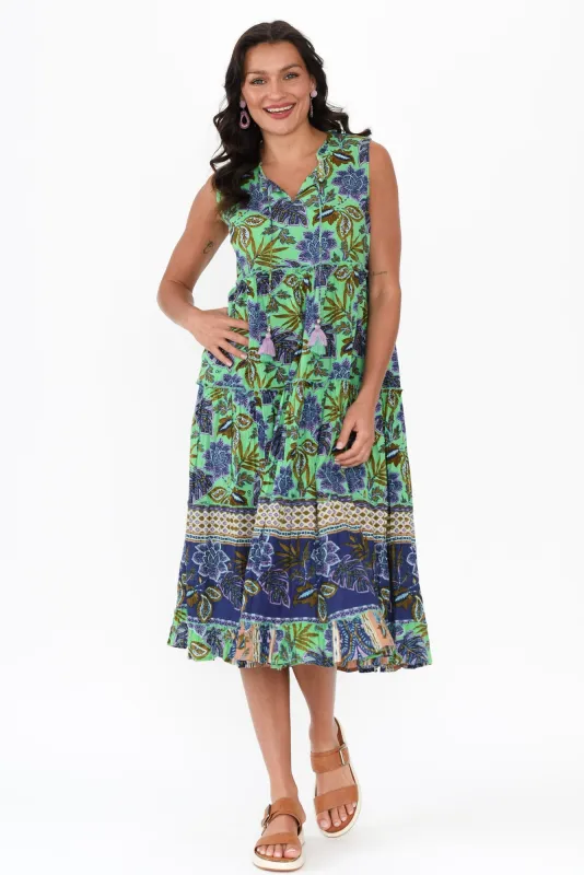 Franca Blue Floral Cotton Tassel Dress sold by Blue Bungalow