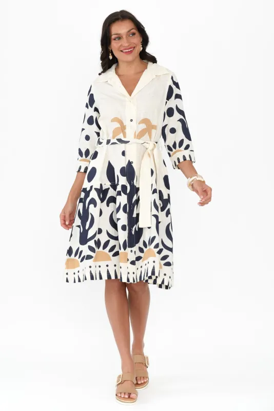 Aurelia Cream Abstract Cotton Shirt Dress sold by Blue Bungalow
