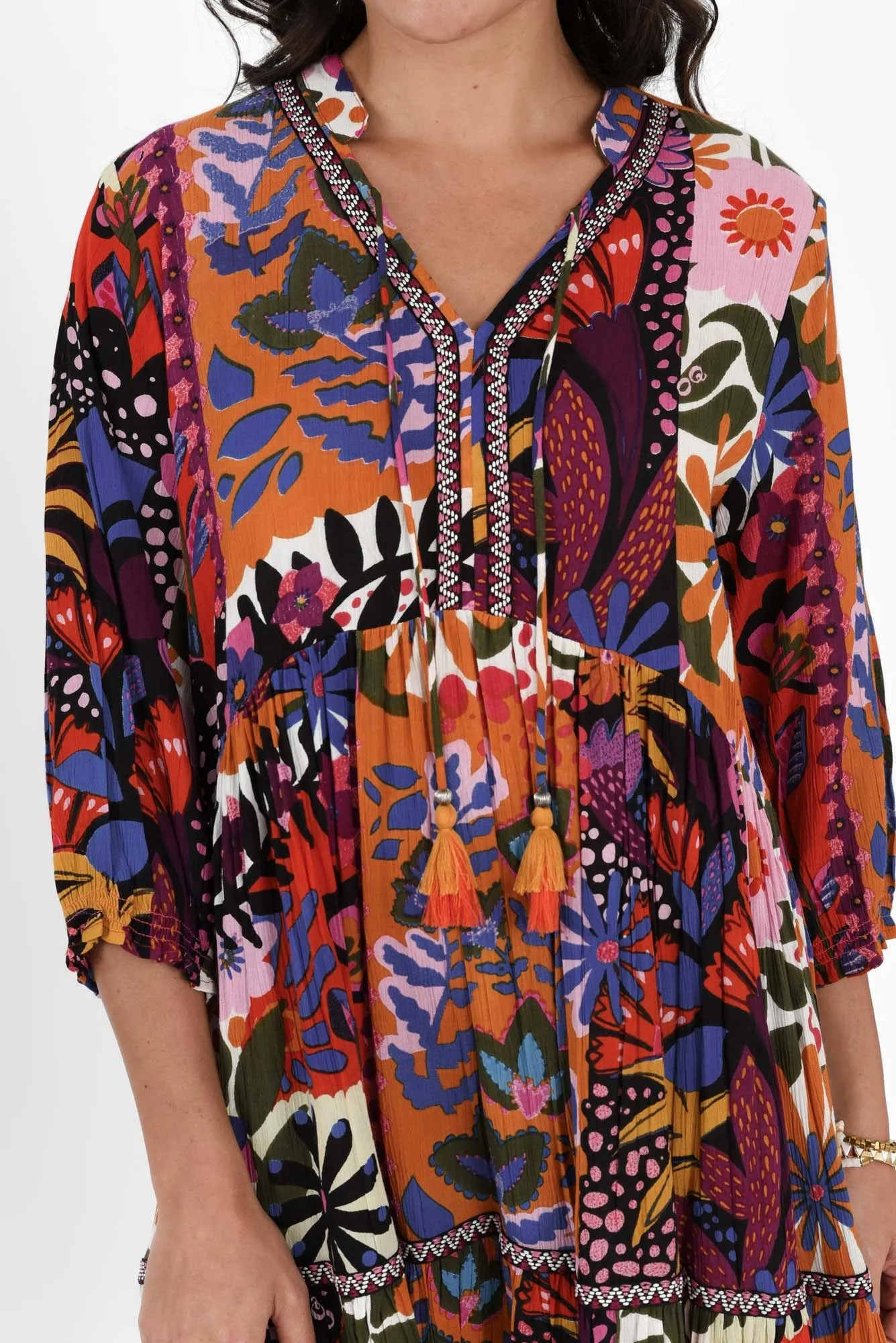 Inez Orange Floral Tassel Tier Dress sold by Blue Bungalow product image thumbnail 5