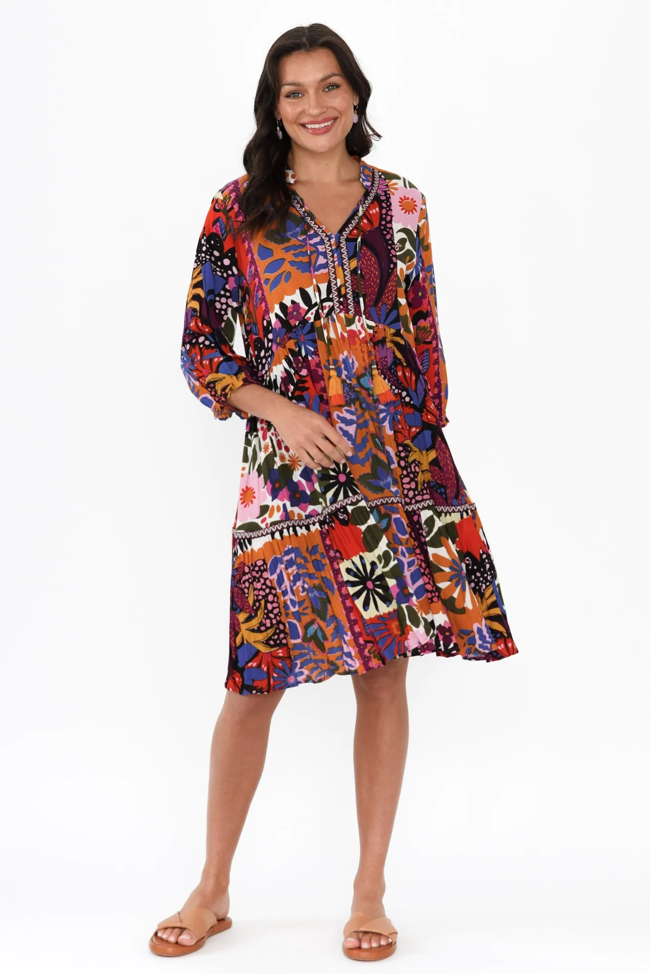 Inez Orange Floral Tassel Tier Dress sold by Blue Bungalow