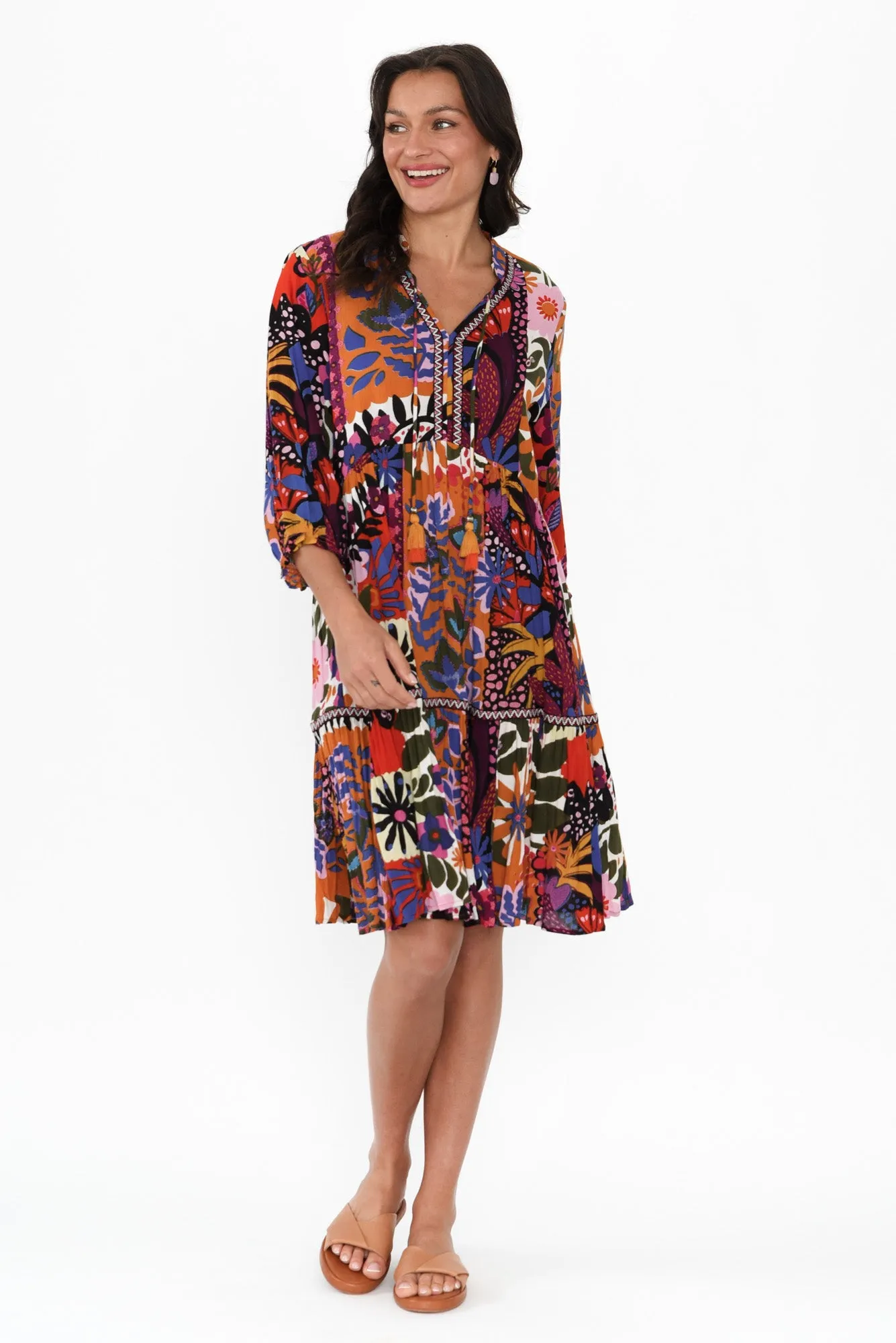 Inez Orange Floral Tassel Tier Dress sold by Blue Bungalow product image thumbnail 2