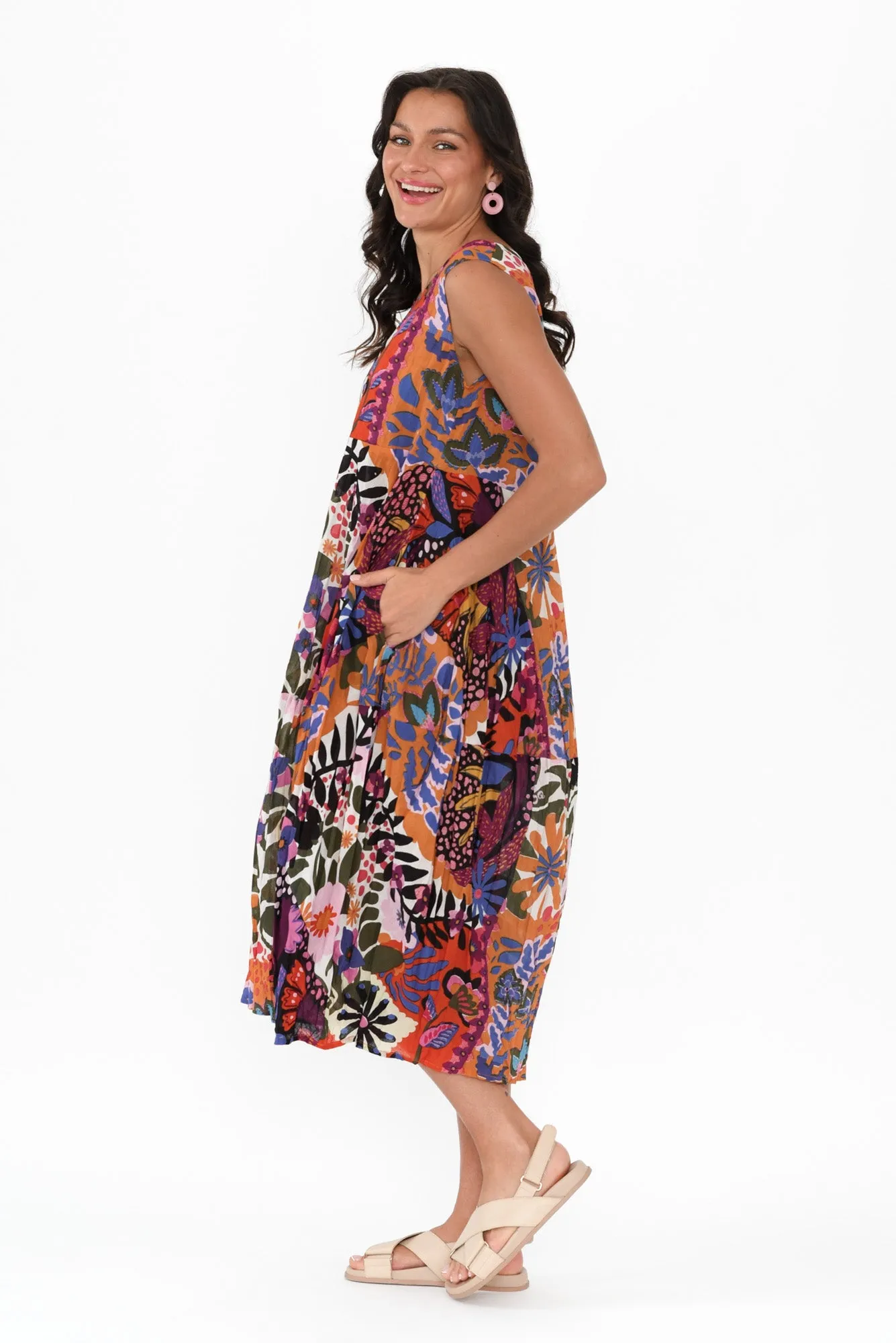 Kathleen Orange Floral Cotton Tier Dress sold by Blue Bungalow product image thumbnail 3