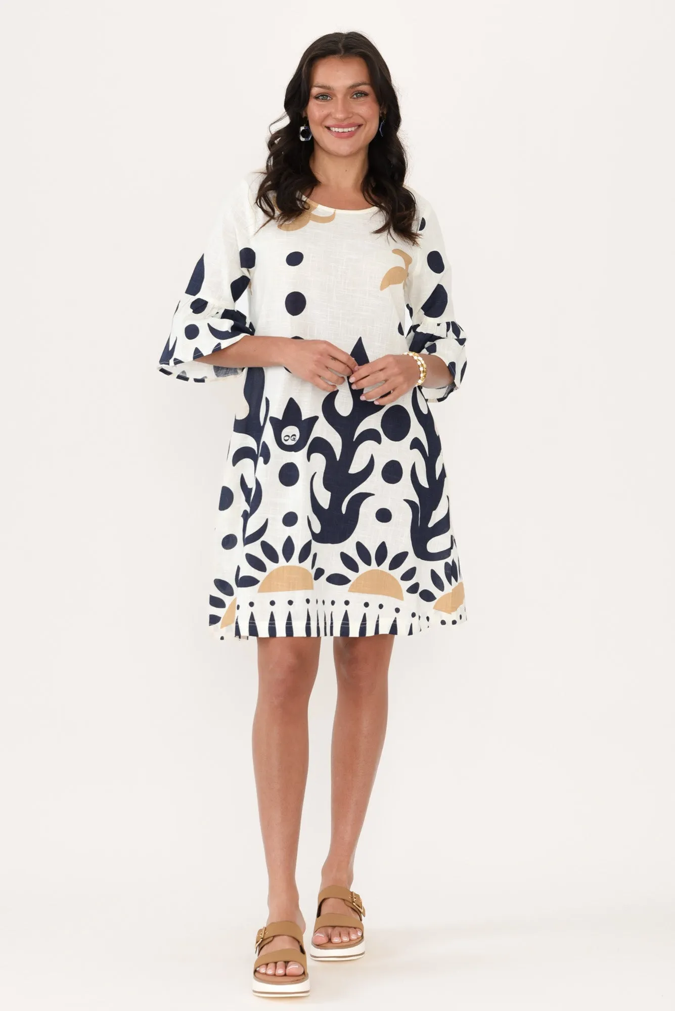 Bromley Cream Abstract Cotton Dress sold by Blue Bungalow product image thumbnail 2
