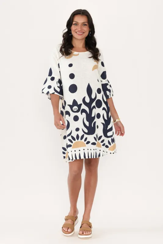 Bromley Cream Abstract Cotton Dress sold by Blue Bungalow
