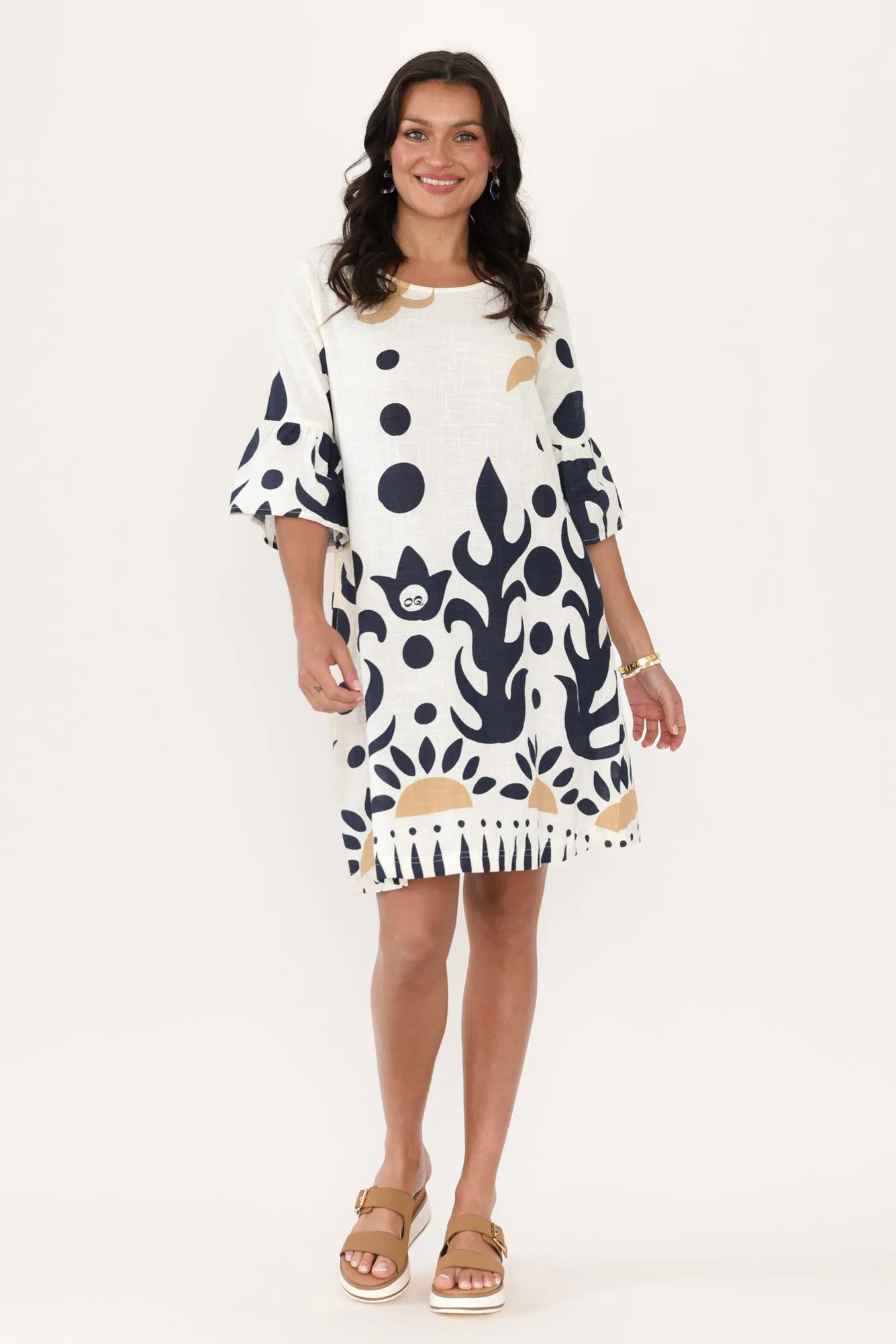 Bromley Cream Abstract Cotton Dress sold by Blue Bungalow