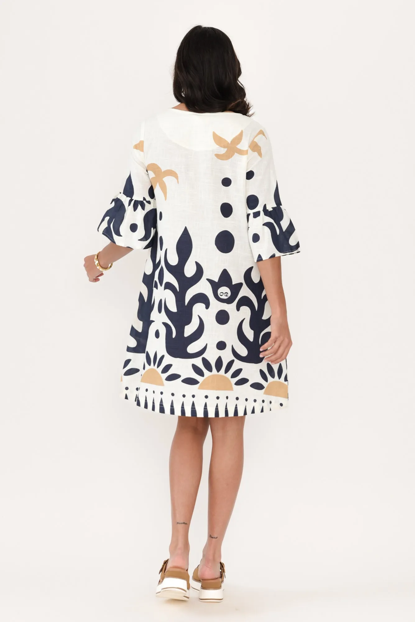 Bromley Cream Abstract Cotton Dress sold by Blue Bungalow product image thumbnail 4