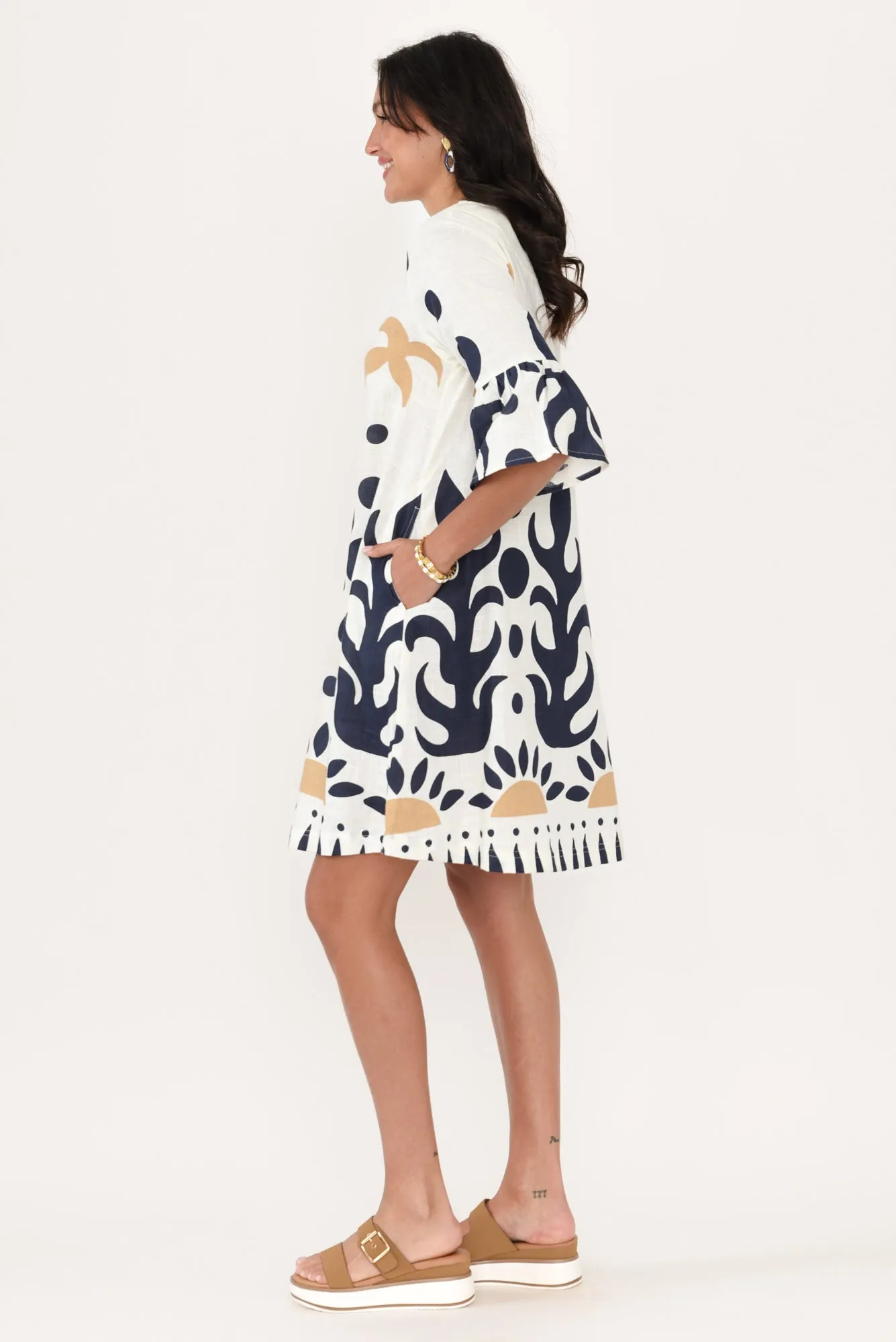 Bromley Cream Abstract Cotton Dress sold by Blue Bungalow product image thumbnail 3