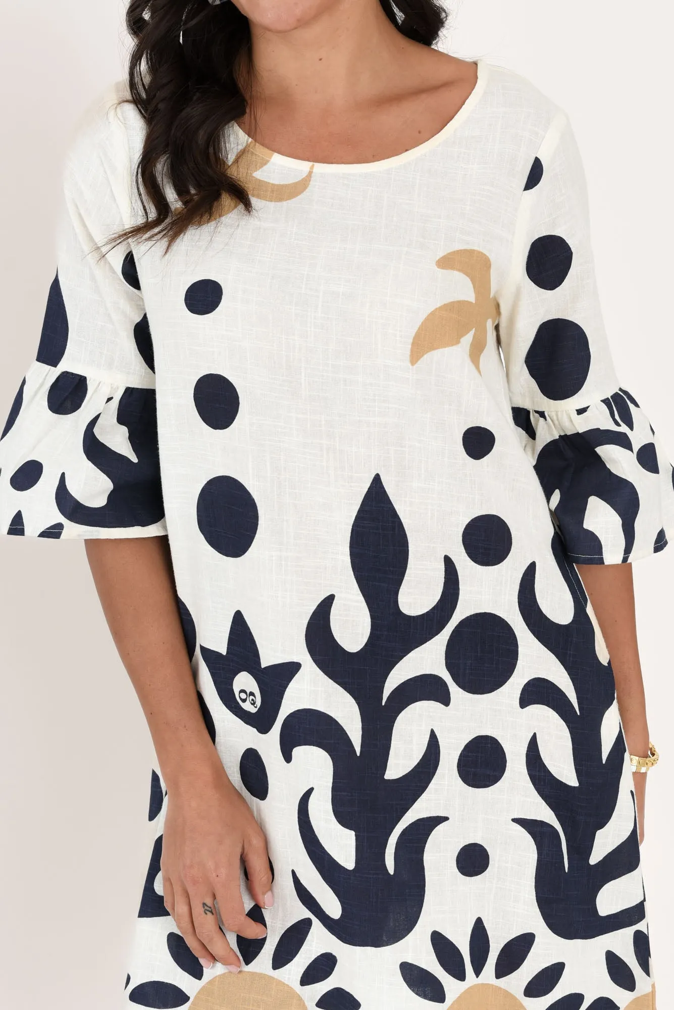 Bromley Cream Abstract Cotton Dress sold by Blue Bungalow product image thumbnail 5