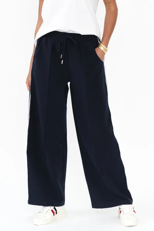Maddison Navy Stripe Wide Leg Sweatpants sold by Blue Bungalow