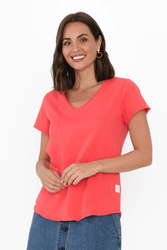 Maggie Red Cotton Vee Tee sold by Blue Bungalow