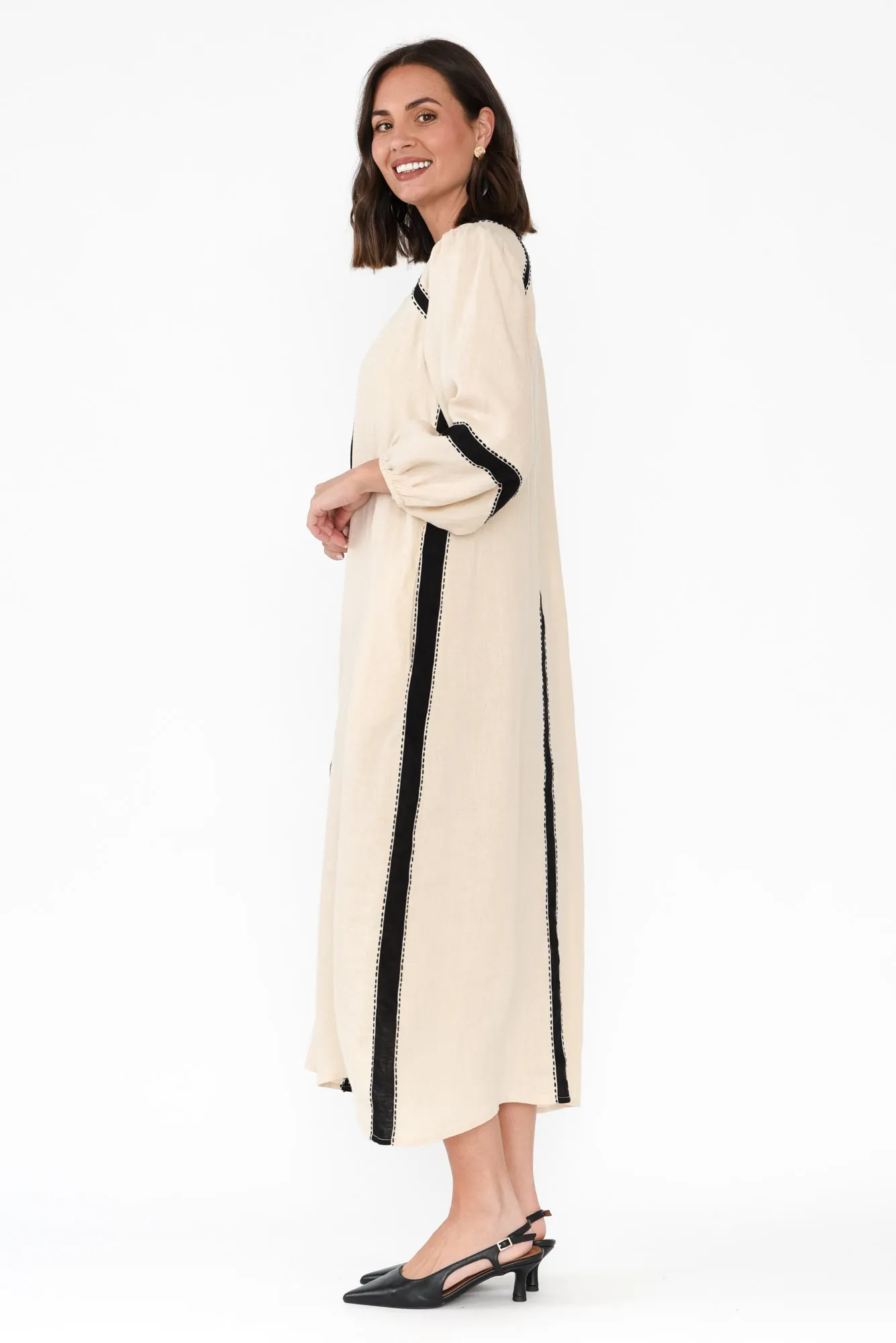 Carolina Cream Contrast Linen Tie Dress sold by Blue Bungalow product image thumbnail 3